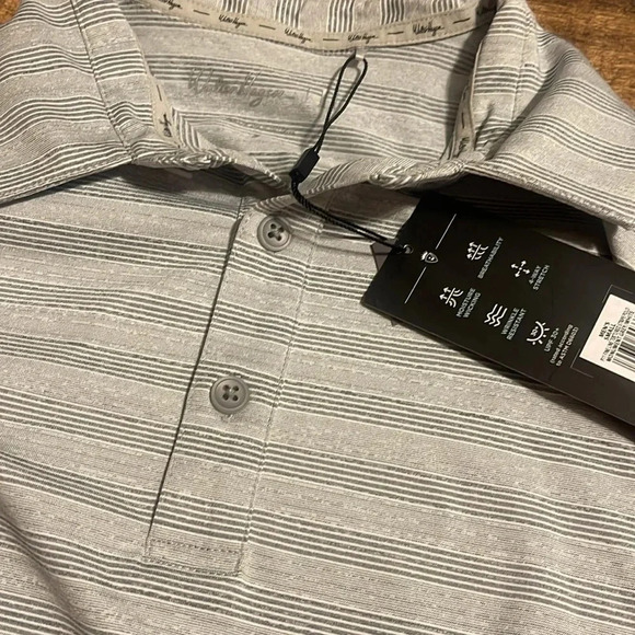 Walter Hagen “fine line textured stripe polo” monument gray white golf shirt - Picture 6 of 8